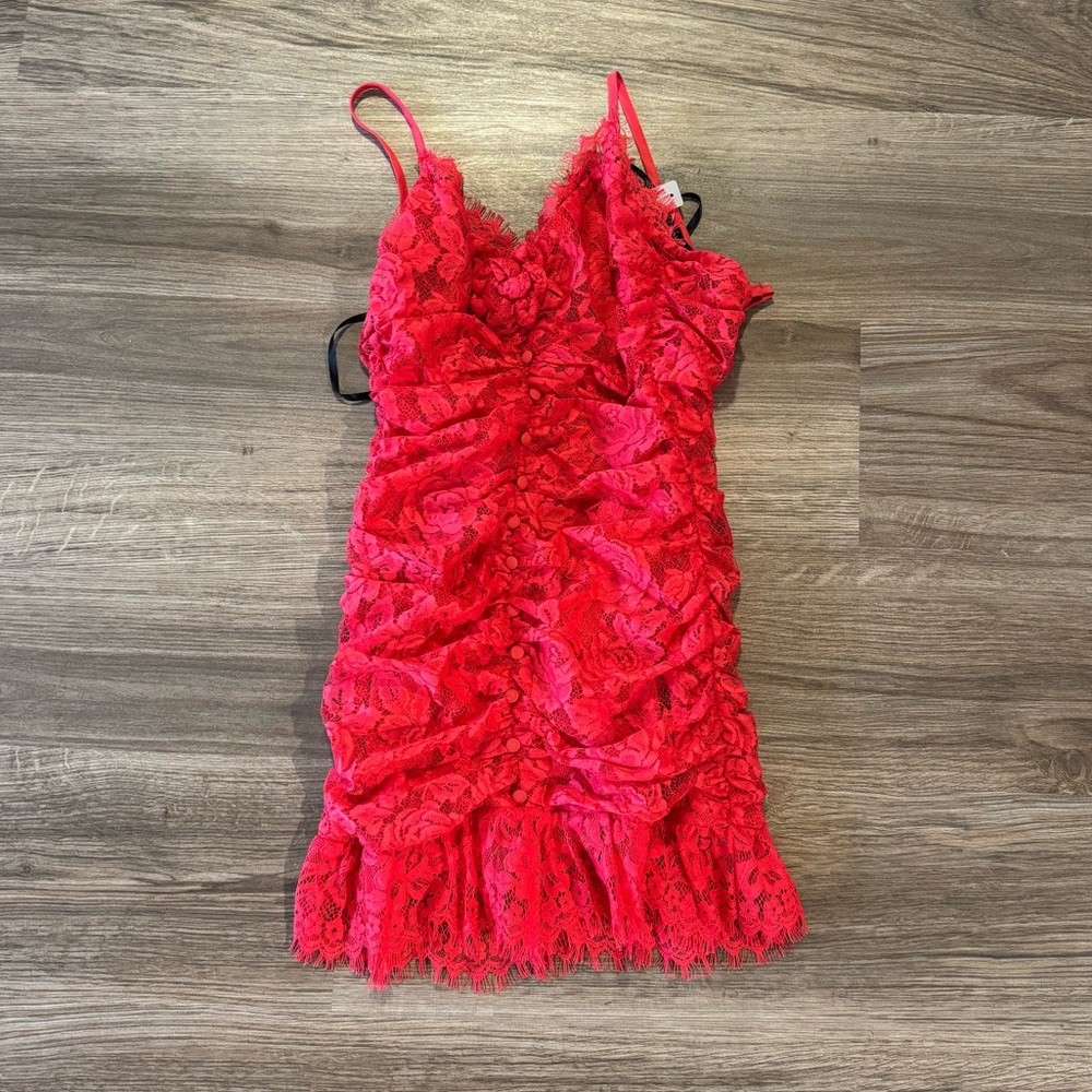 For Love And Lemons Vibrant Red Lace Dress